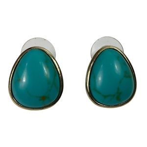 Vintage Monet Faux Turquoise Gold Tone Earrings Pierced Signed Marbleized